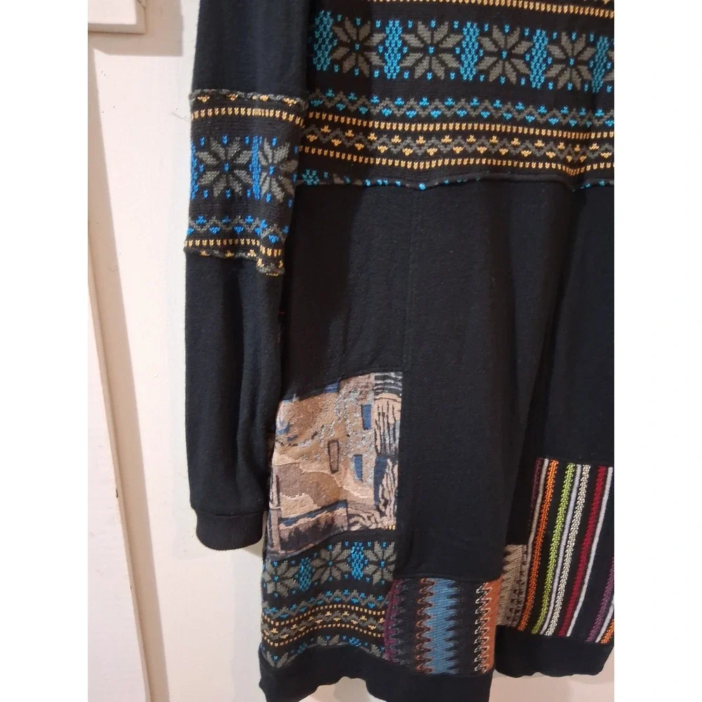 Kessley Womens Patchwork Mixed Media Sweater Dress Black Multi V-Neck Beaded M - Picture 4 of 11